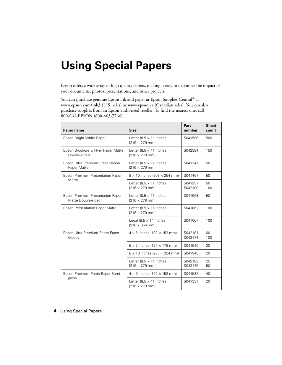 Using special papers | Epson WorkForce 645 User Manual | Page 4 / 44