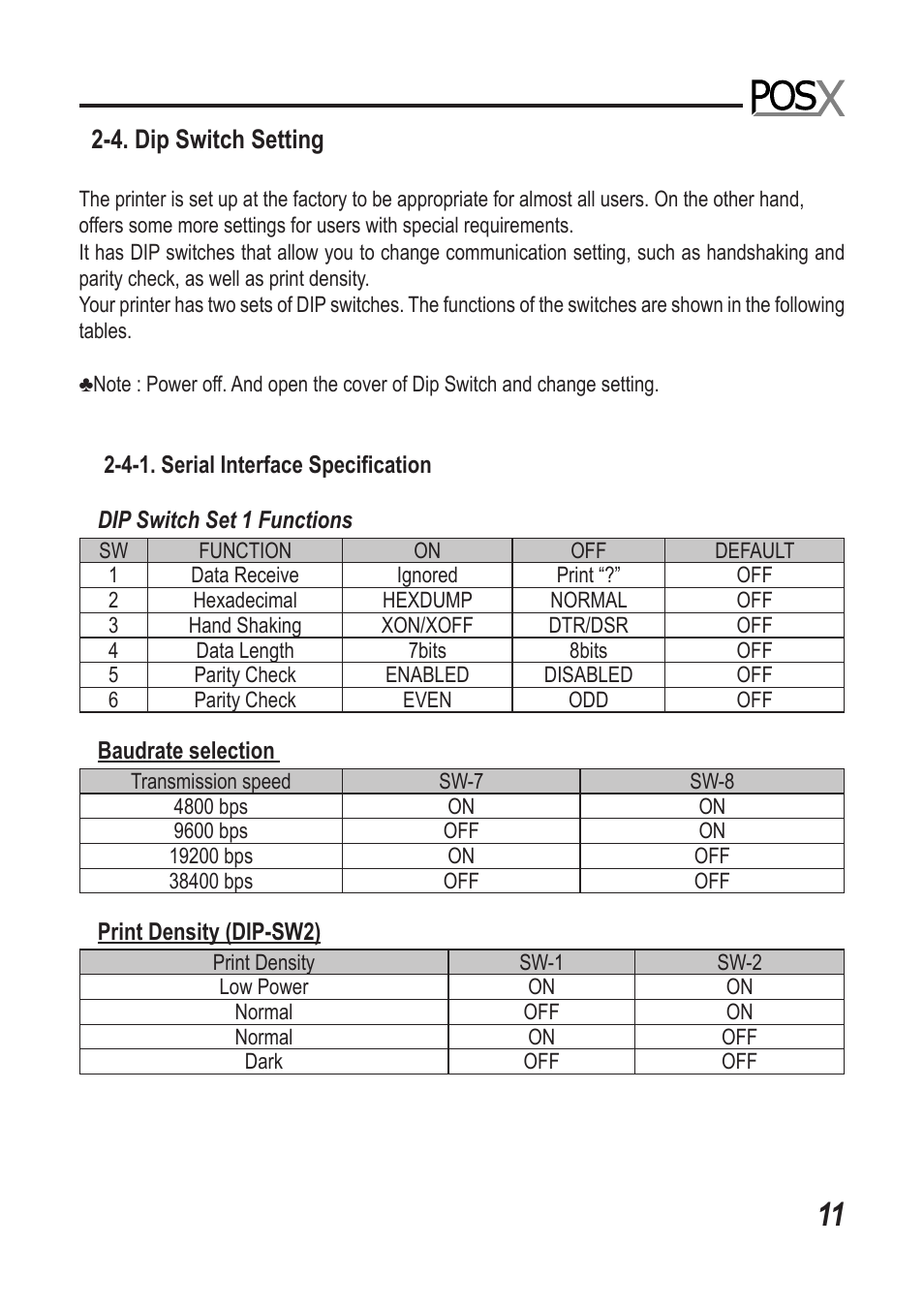 4. dip switch setting | Epson XR510 User Manual | Page 12 / 29