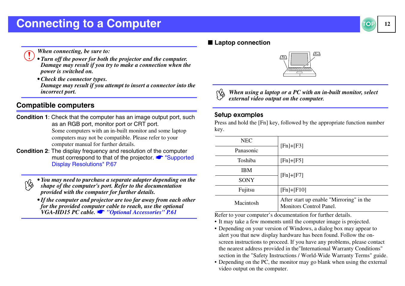 Connecting to a computer, Compatible computers | Epson ELPLP29 User Manual | Page 13 / 75