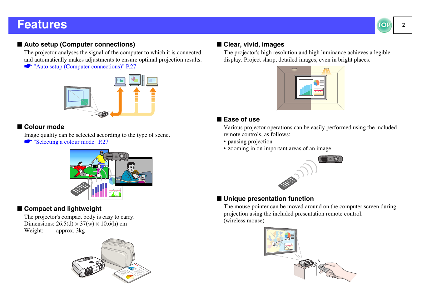 Features | Epson ELPLP29 User Manual | Page 3 / 75