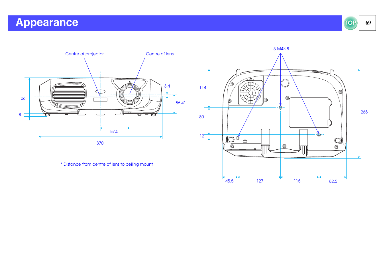 Appearance | Epson ELPLP29 User Manual | Page 70 / 75