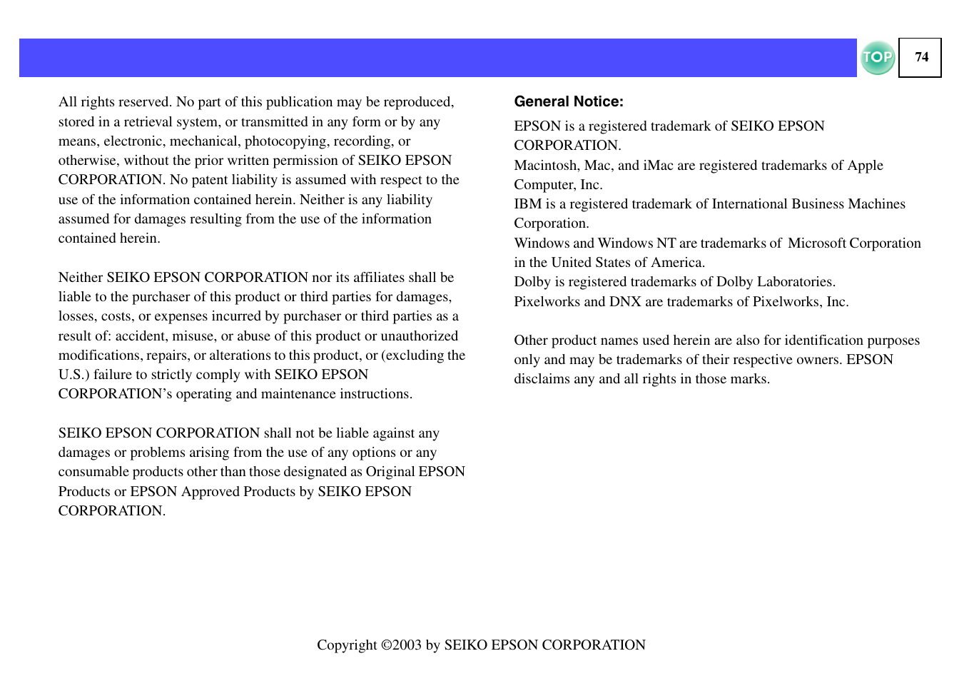 Epson ELPLP29 User Manual | Page 75 / 75