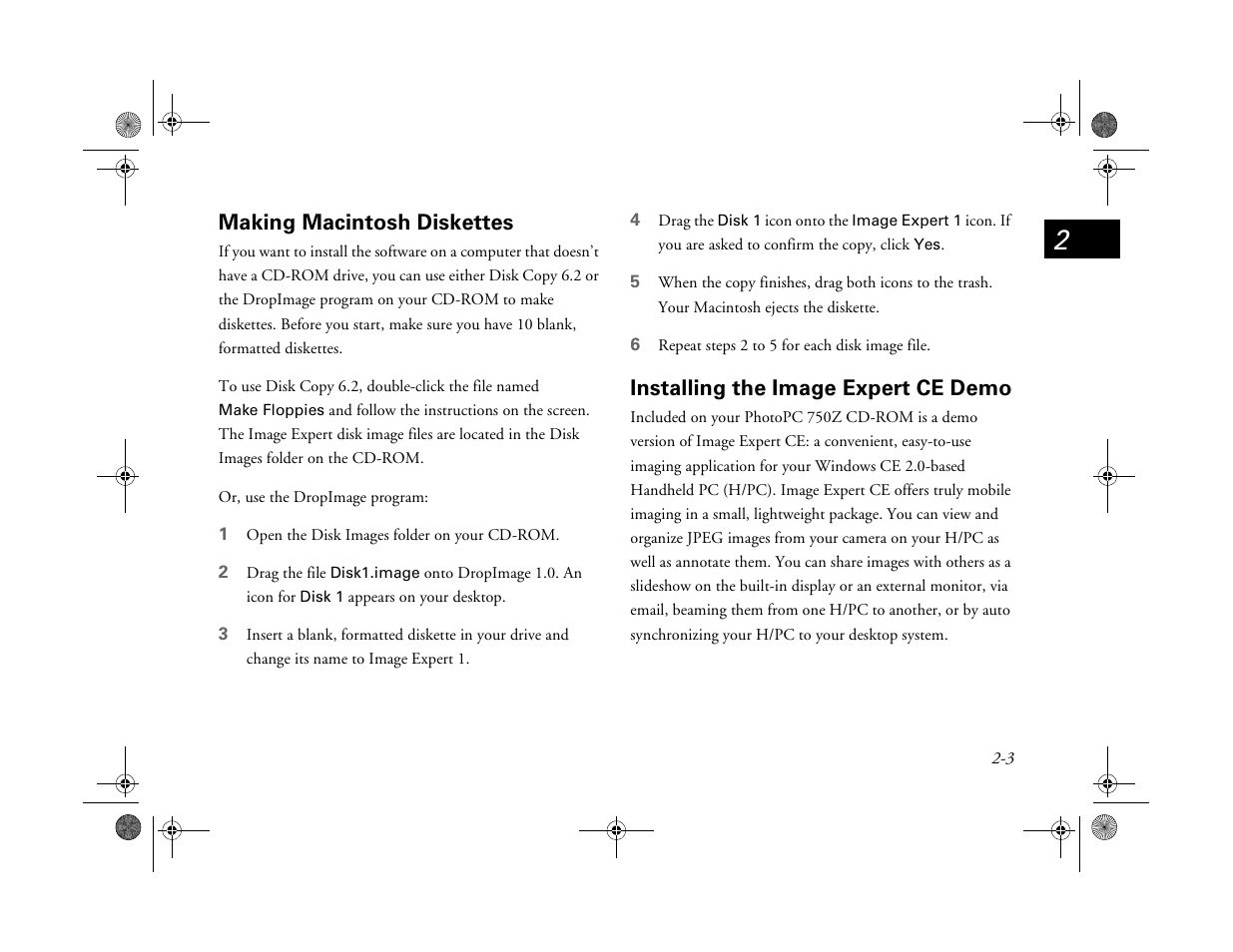 Making macintosh diskettes, Installing the image expert ce demo | Epson PhotoPC 750Z User Manual | Page 19 / 53
