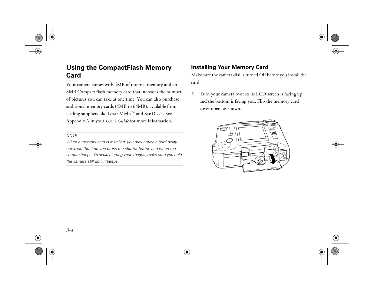 Using the compactflash memory card, Installing your memory card | Epson PhotoPC 750Z User Manual | Page 24 / 53