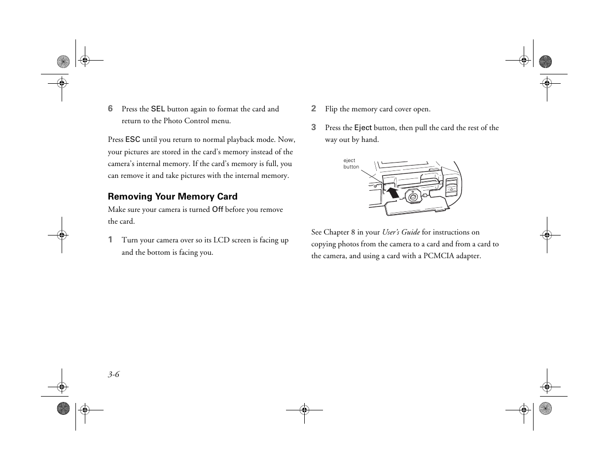 Removing your memory card | Epson PhotoPC 750Z User Manual | Page 26 / 53