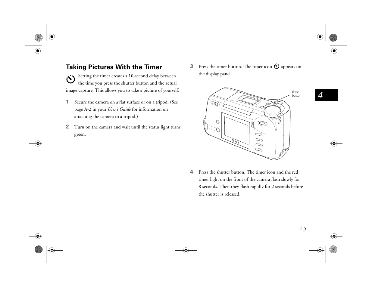 Taking pictures with the timer | Epson PhotoPC 750Z User Manual | Page 37 / 53