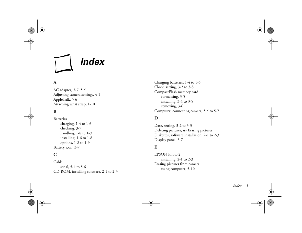Index | Epson PhotoPC 750Z User Manual | Page 51 / 53