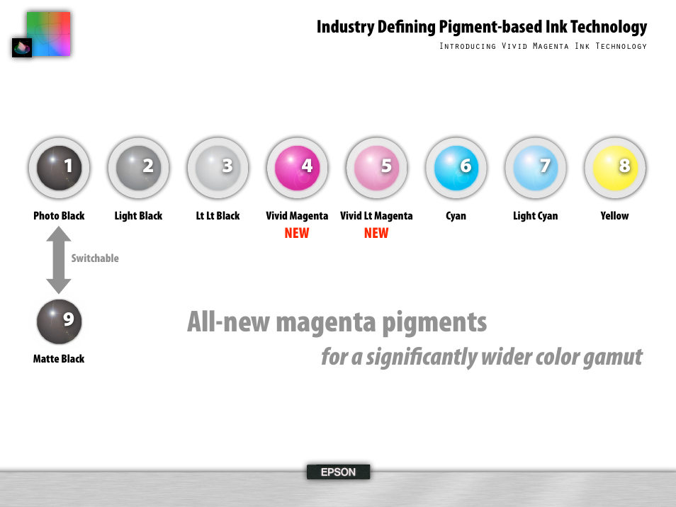 All-new magenta pigments, For a significantly wider color gamut | Epson 995 User Manual | Page 10 / 52