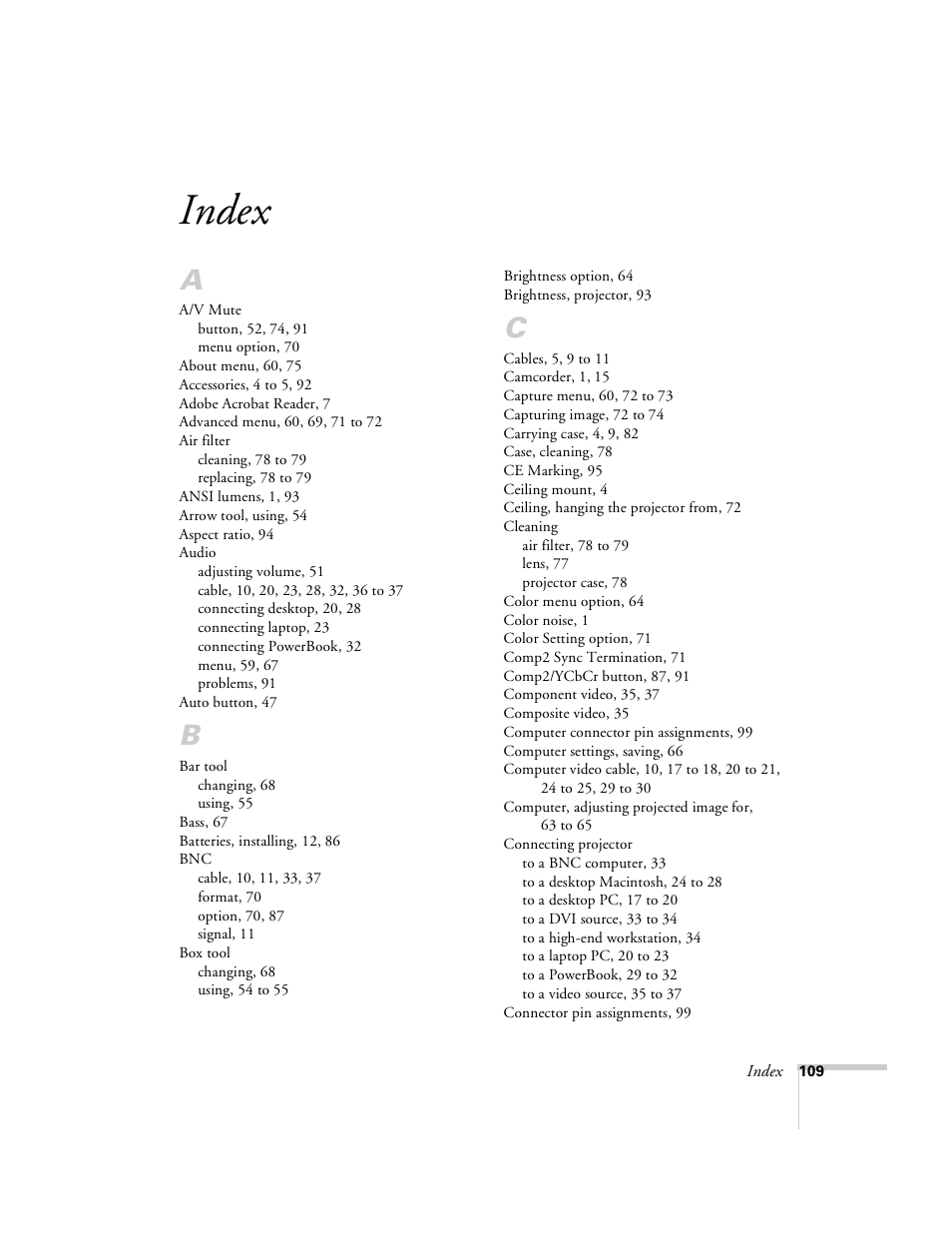 Index | Epson 8100i User Manual | Page 115 / 120