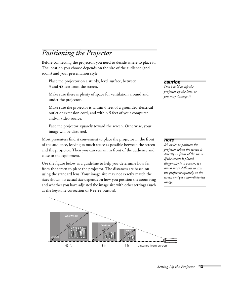 Positioning the projector | Epson 8100i User Manual | Page 19 / 120