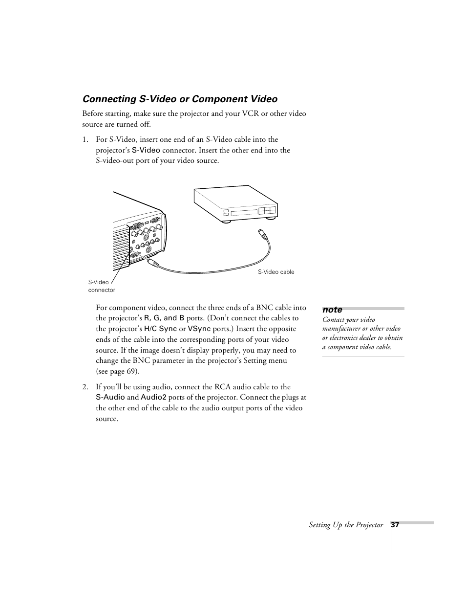Connecting s-video or component video | Epson 8100i User Manual | Page 43 / 120
