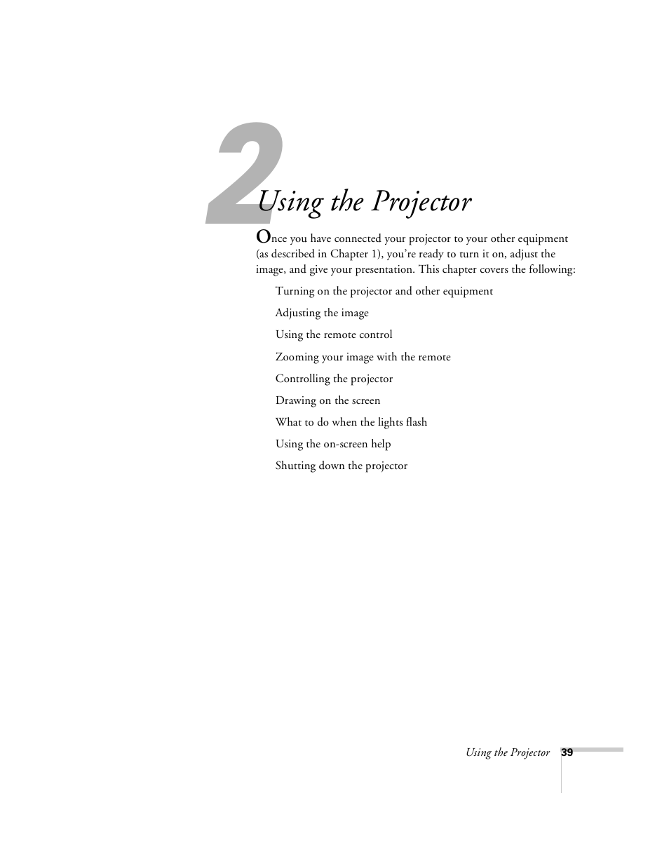 Chap 2-using the projector, Using the, Projector | Using the projector | Epson 8100i User Manual | Page 45 / 120