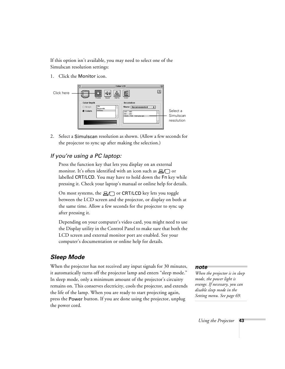 Sleep mode | Epson 8100i User Manual | Page 49 / 120