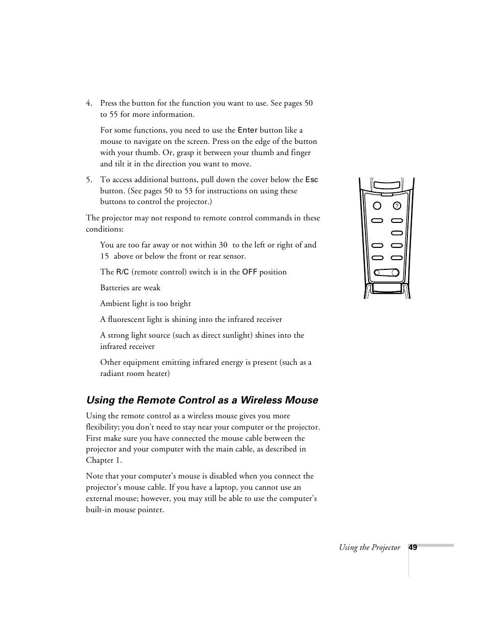 Using the remote control as a wireless mouse | Epson 8100i User Manual | Page 55 / 120