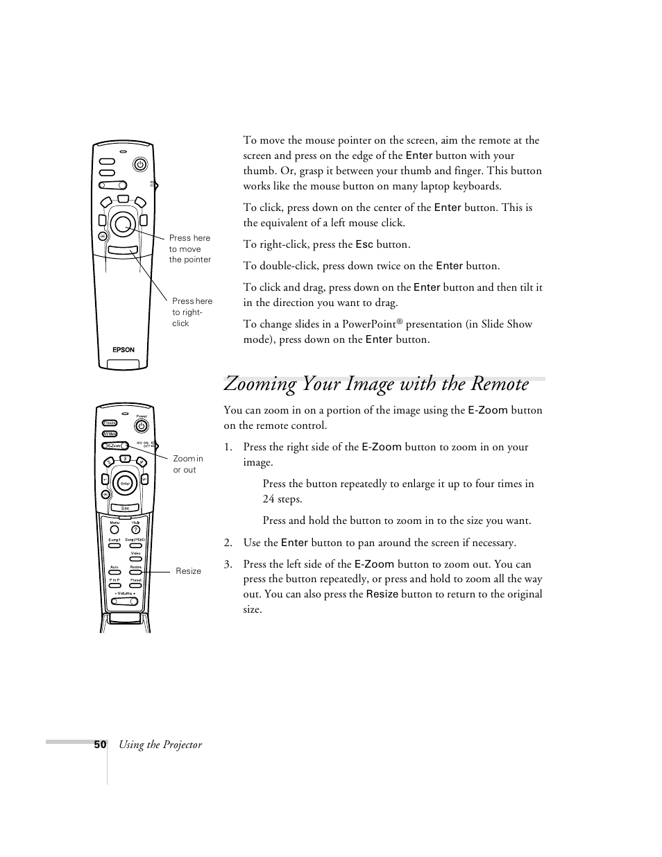 Zooming your image with the remote | Epson 8100i User Manual | Page 56 / 120
