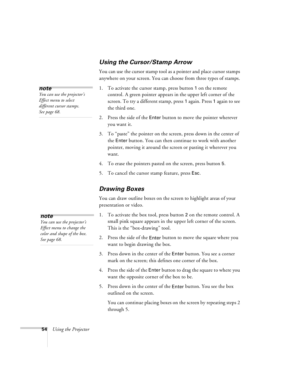 Using the cursor/stamp arrow, Drawing boxes, Using the cursor/stamp arrow drawing boxes | Epson 8100i User Manual | Page 60 / 120