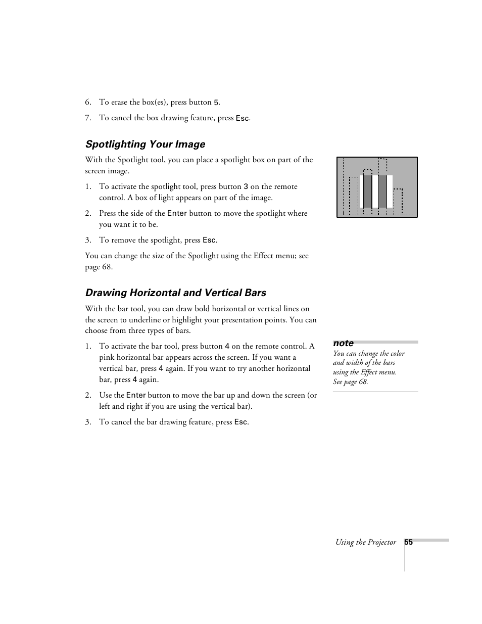 Spotlighting your image, Drawing horizontal and vertical bars | Epson 8100i User Manual | Page 61 / 120