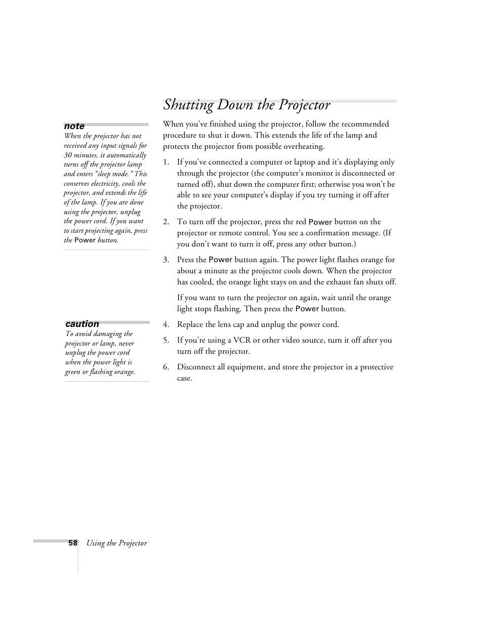 Shutting down the projector | Epson 8100i User Manual | Page 64 / 120