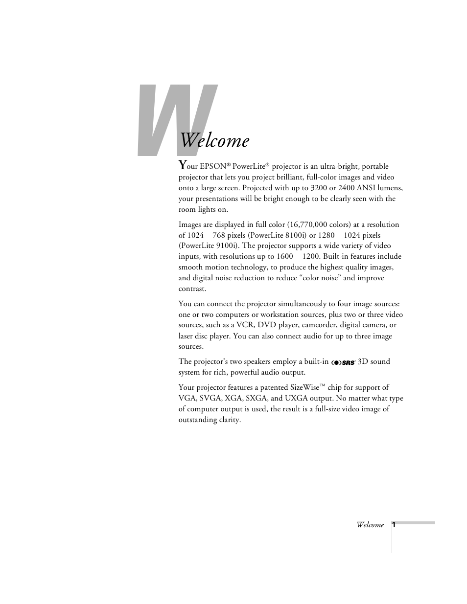 Welcome | Epson 8100i User Manual | Page 7 / 120