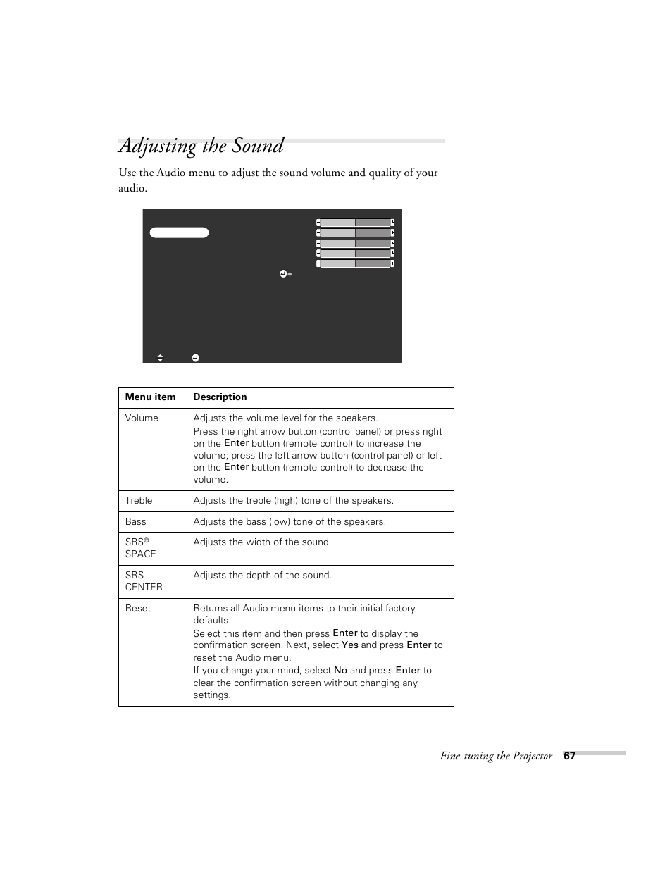 Adjusting the sound | Epson 8100i User Manual | Page 73 / 120