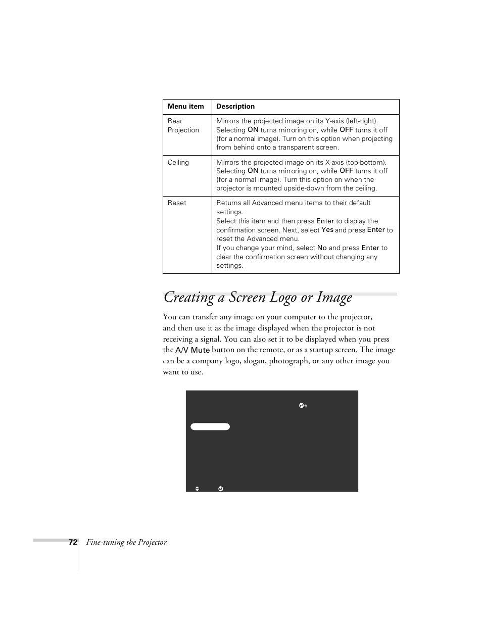 Creating a screen logo or image | Epson 8100i User Manual | Page 78 / 120