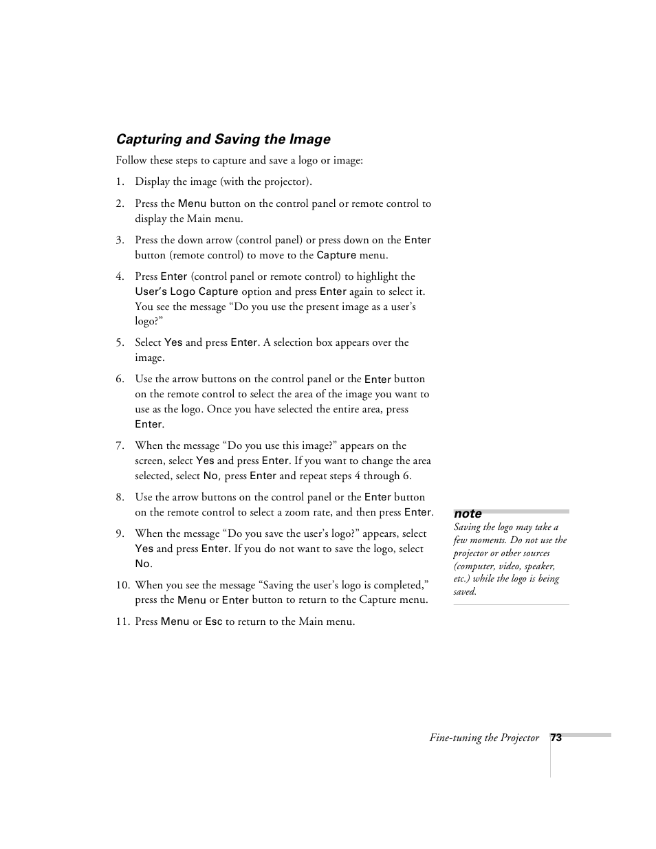 Capturing and saving the image | Epson 8100i User Manual | Page 79 / 120