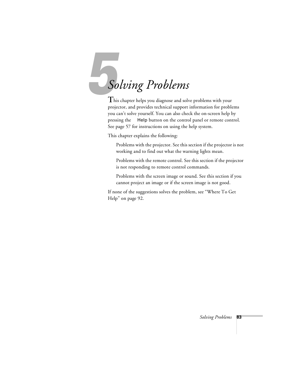 Chap 5-solving problems, Solving, Problems | Solving problems | Epson 8100i User Manual | Page 89 / 120