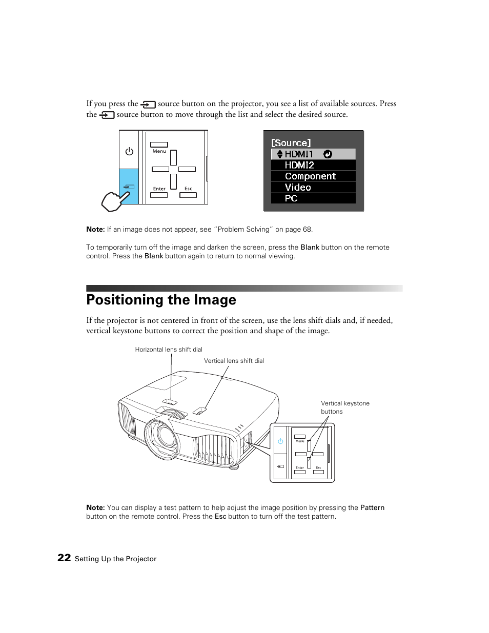 Positioning the image | Epson POWERLITE 5010E User Manual | Page 22 / 86