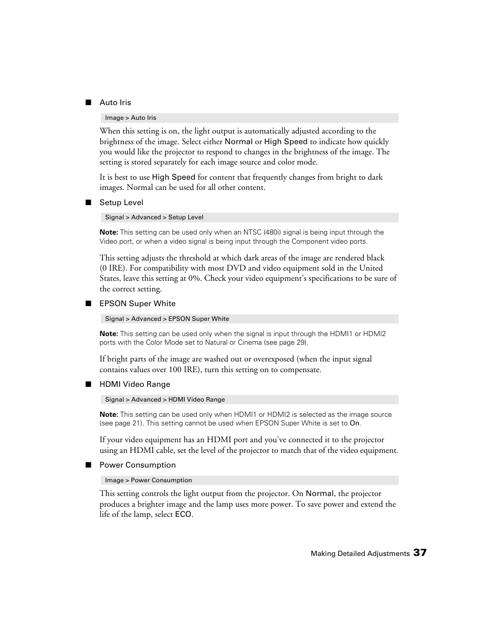 Epson POWERLITE 5010E User Manual | Page 37 / 86