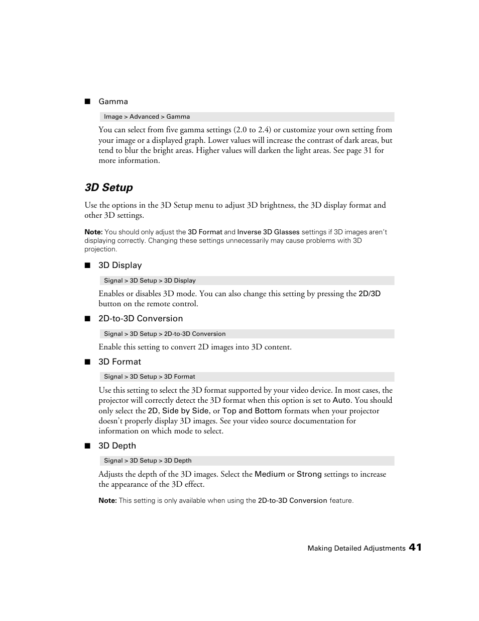 3d setup | Epson POWERLITE 5010E User Manual | Page 41 / 86