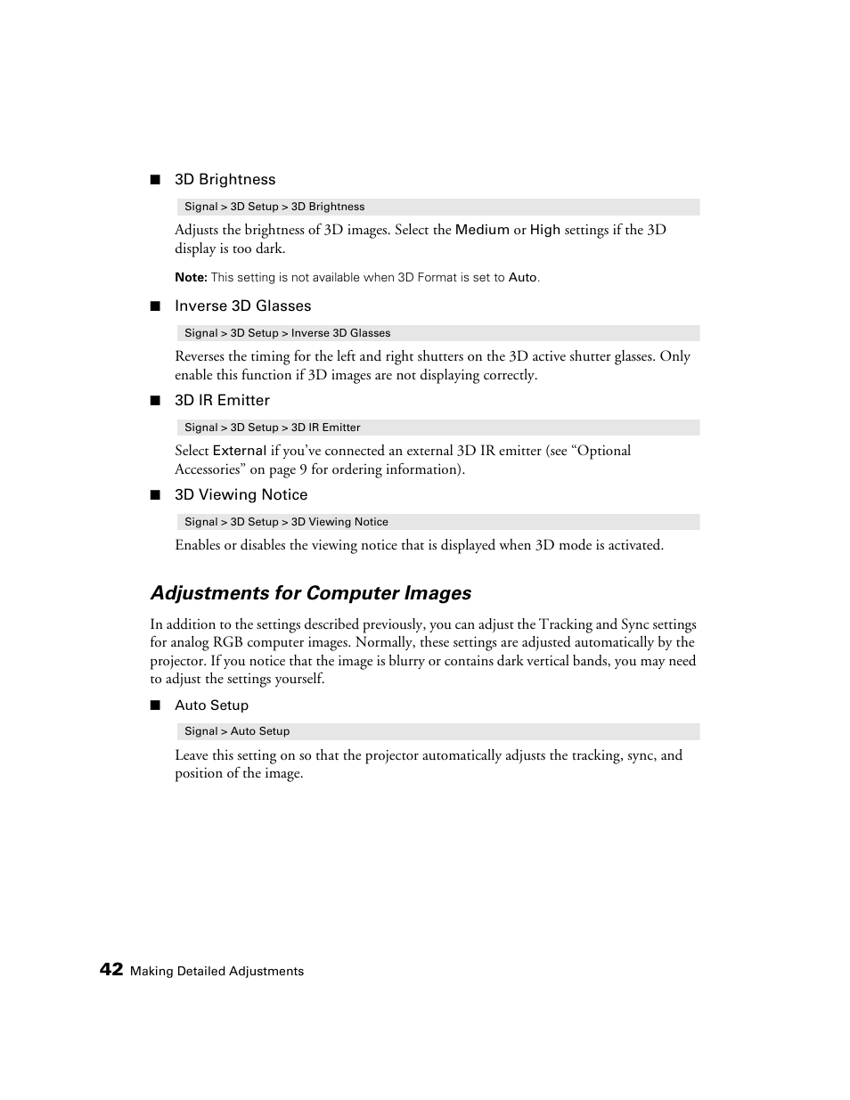 Adjustments for computer images | Epson POWERLITE 5010E User Manual | Page 42 / 86