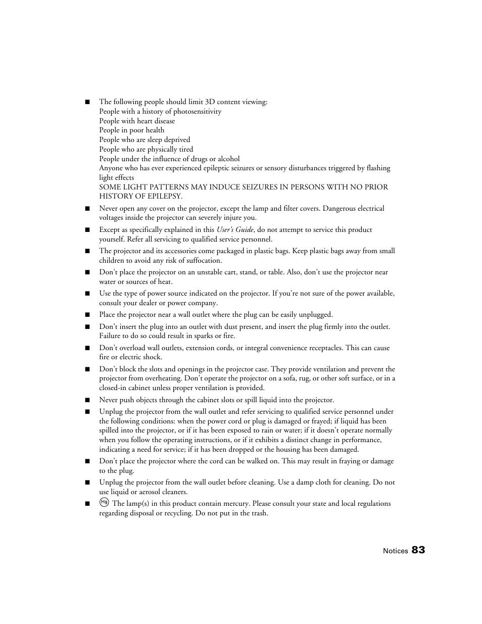 Epson POWERLITE 5010E User Manual | Page 83 / 86