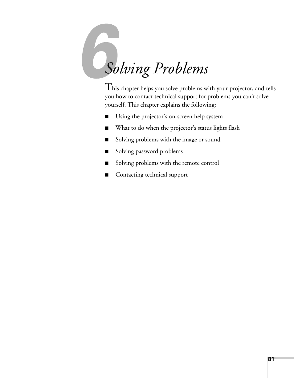 Solving problems | Epson 62c/82c User Manual | Page 81 / 113