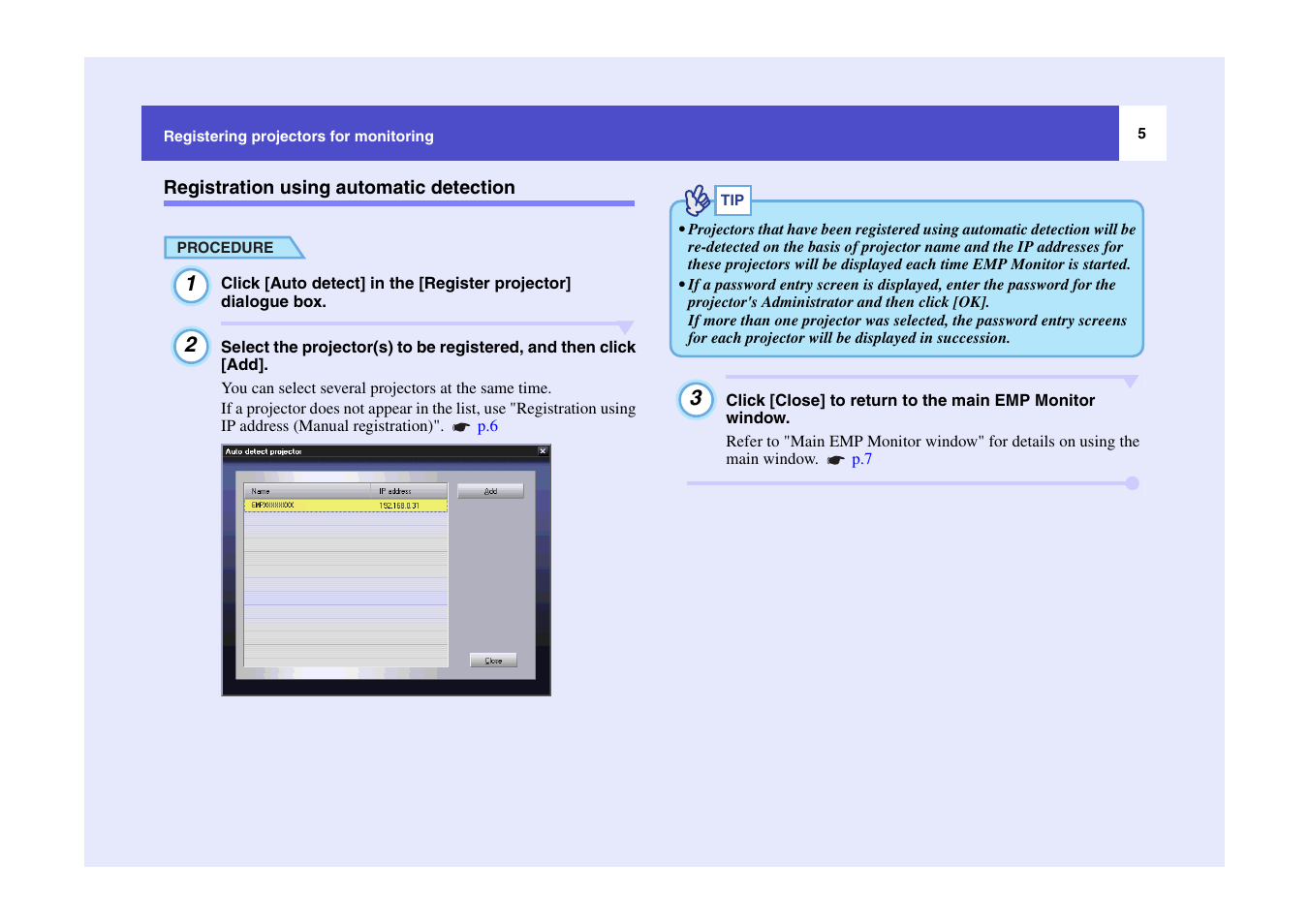 Registration using automatic detection, The "registration using automatic detection | Epson EMP Monitor User Manual | Page 6 / 12
