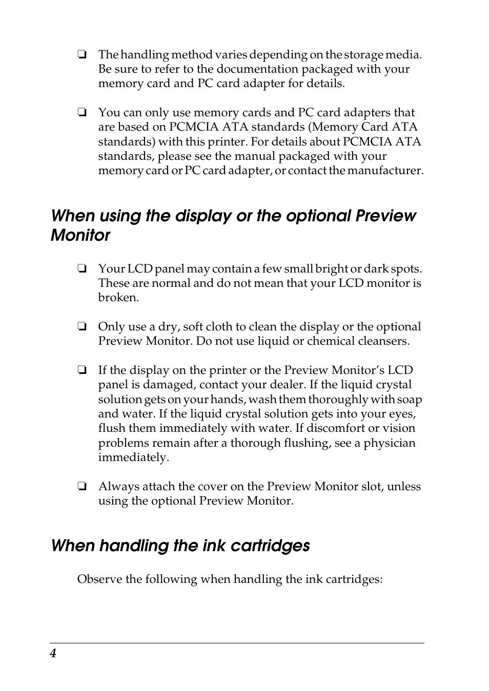 When handling the ink cartridges | Epson 925 User Manual | Page 10 / 112