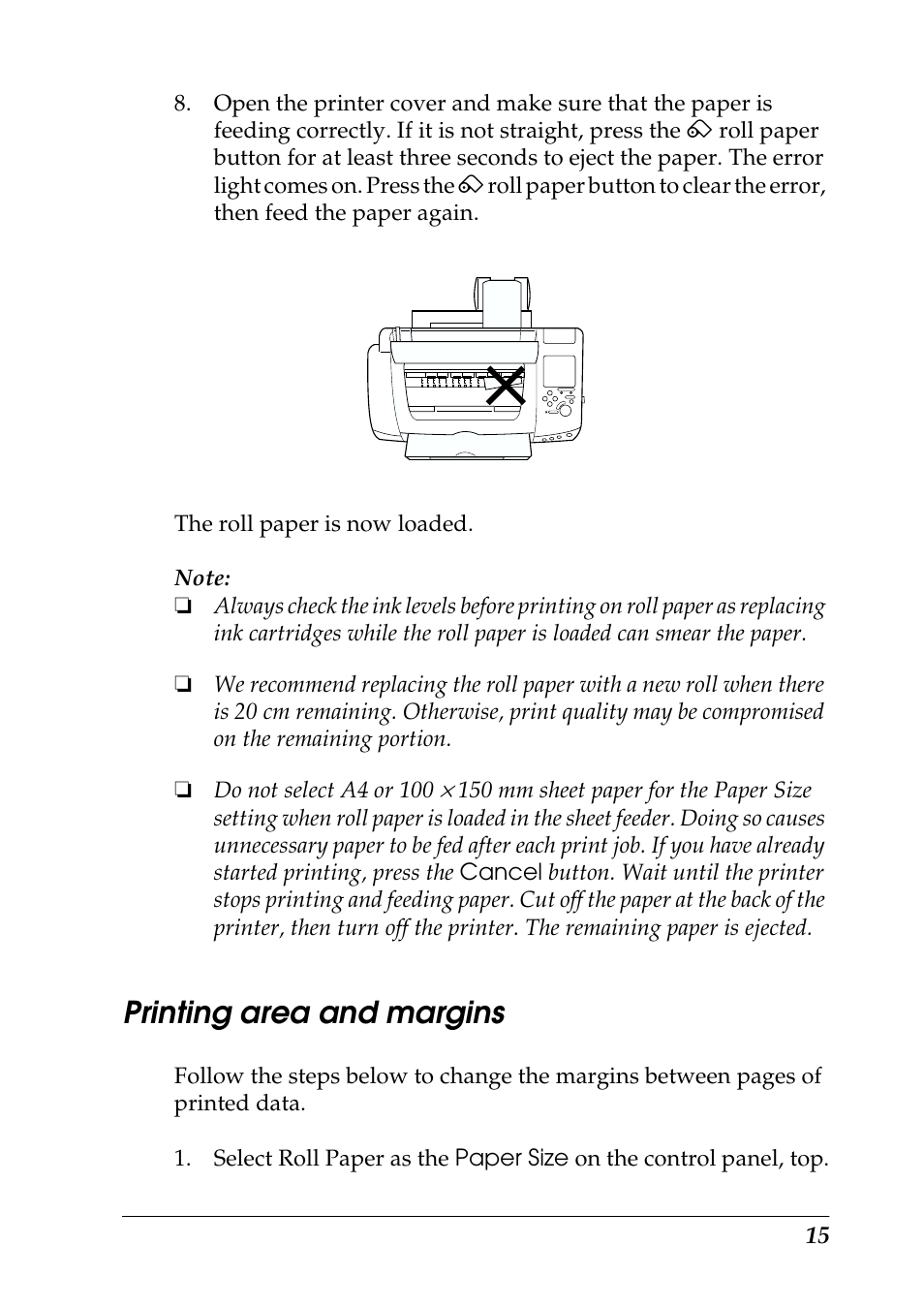 Printing area and margins | Epson 925 User Manual | Page 21 / 112