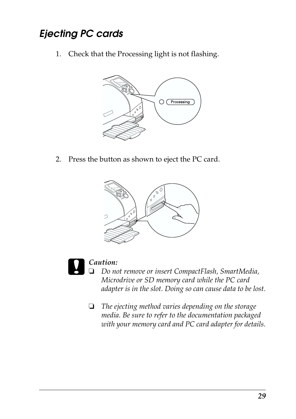 Ejecting pc cards | Epson 925 User Manual | Page 35 / 112