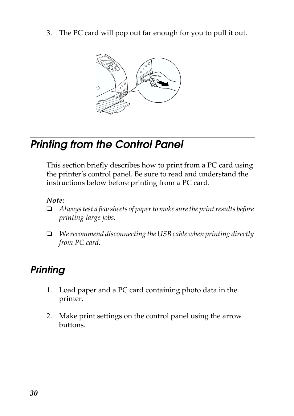 Printing from the control panel, Printing | Epson 925 User Manual | Page 36 / 112