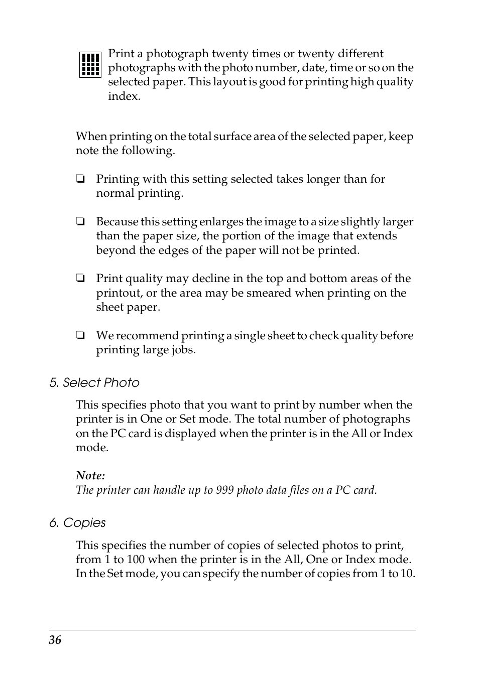 Select photo, Copies | Epson 925 User Manual | Page 42 / 112