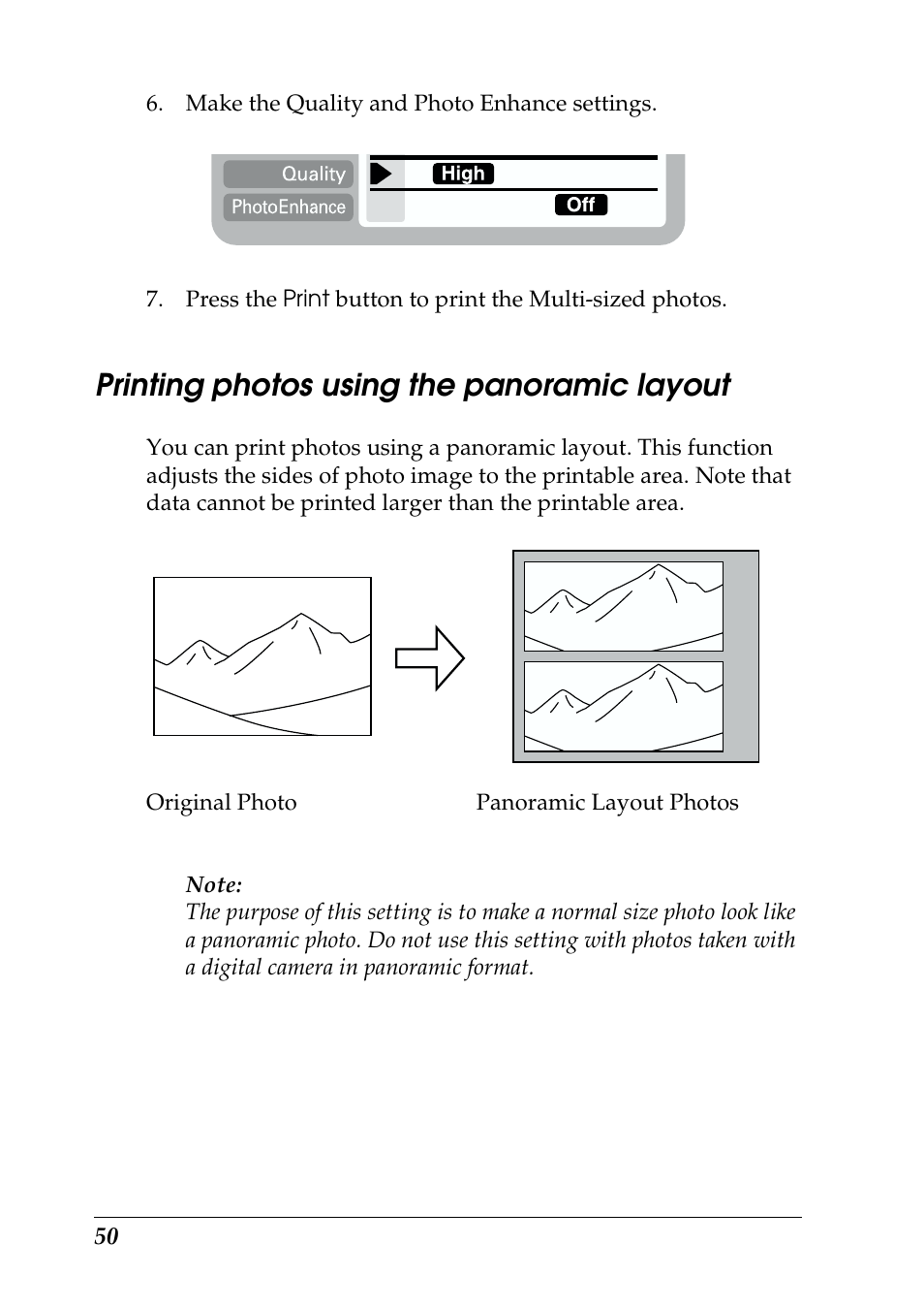 Printing photos using the panoramic layout | Epson 925 User Manual | Page 56 / 112