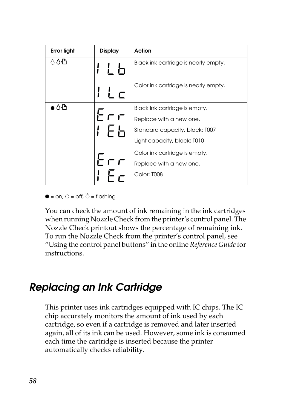 Replacing an ink cartridge | Epson 925 User Manual | Page 64 / 112