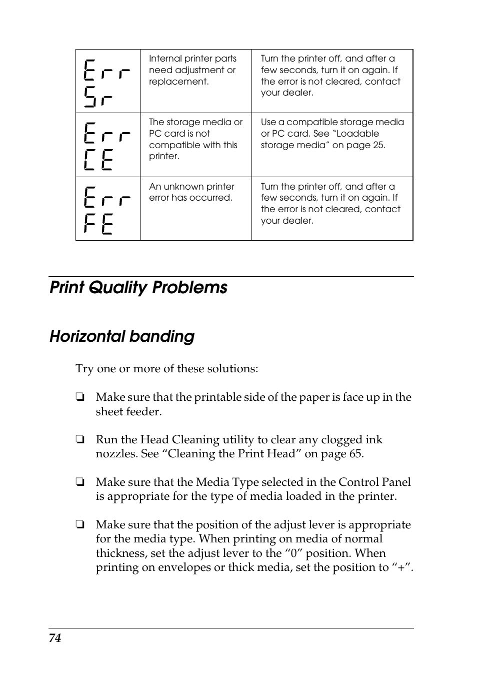 Print quality problems, Horizontal banding | Epson 925 User Manual | Page 80 / 112