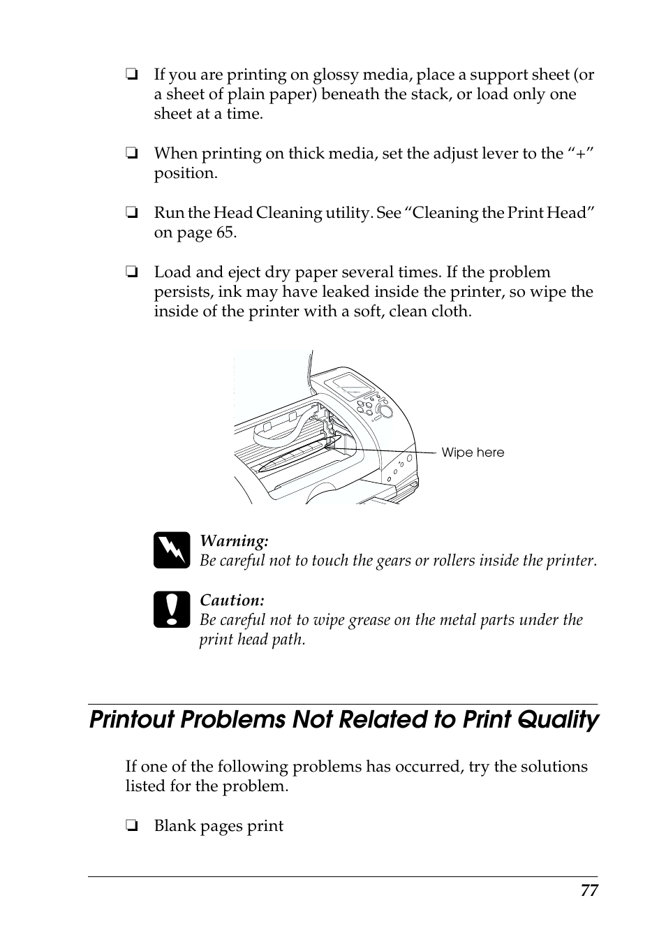 Printout problems not related to print quality | Epson 925 User Manual | Page 83 / 112