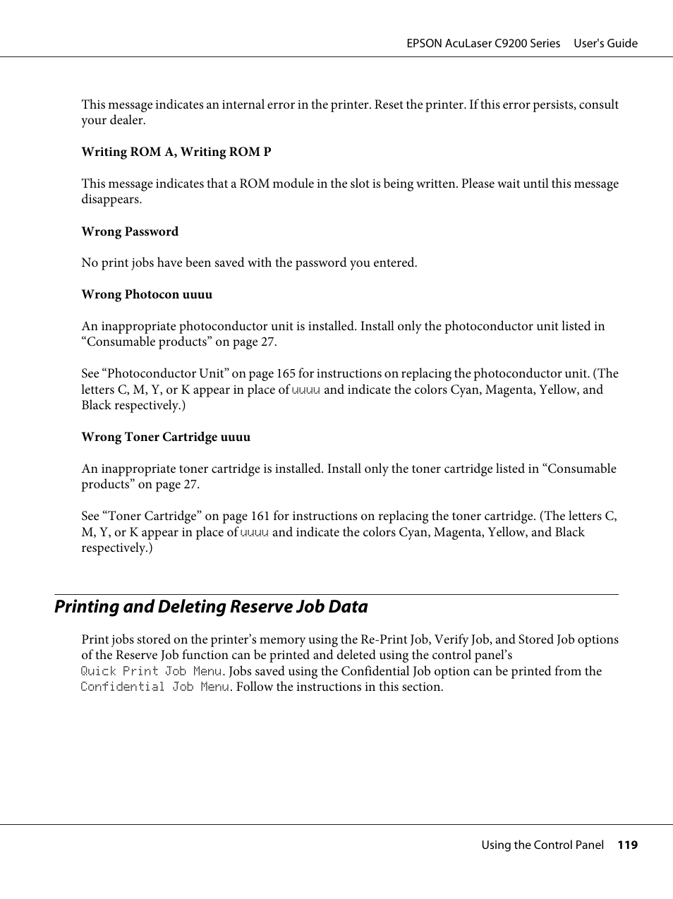Printing and deleting reserve job data | Epson AcuLaser C9200 Series User Manual | Page 119 / 271