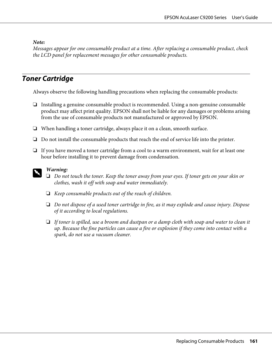 Toner cartridge | Epson AcuLaser C9200 Series User Manual | Page 161 / 271