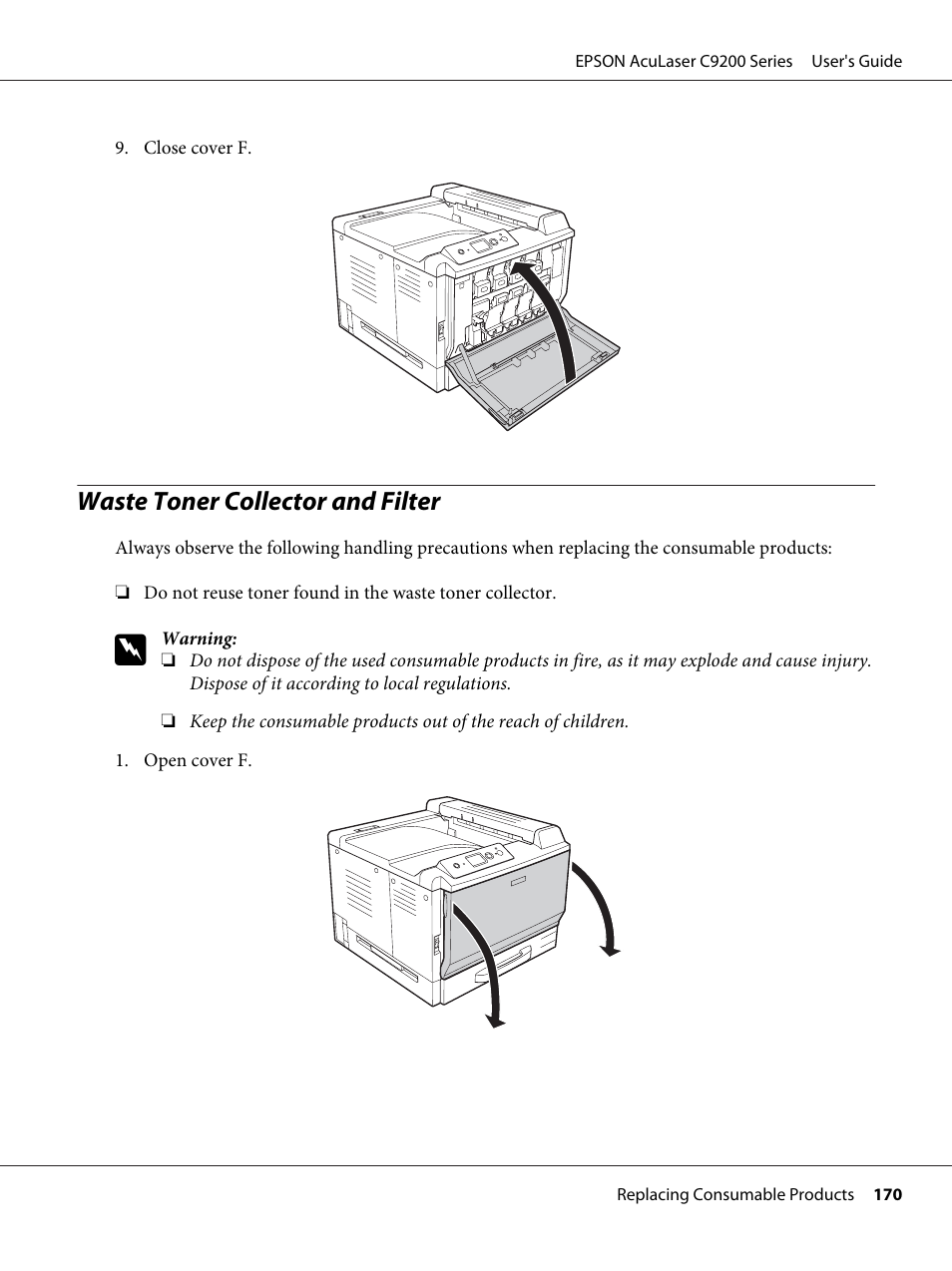Waste toner collector and filter | Epson AcuLaser C9200 Series User Manual | Page 170 / 271
