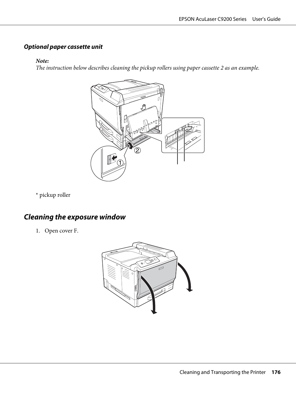 Cleaning the exposure window | Epson AcuLaser C9200 Series User Manual | Page 176 / 271