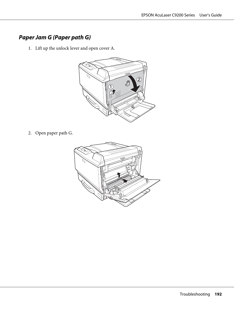 Paper jam g (paper path g) | Epson AcuLaser C9200 Series User Manual | Page 192 / 271