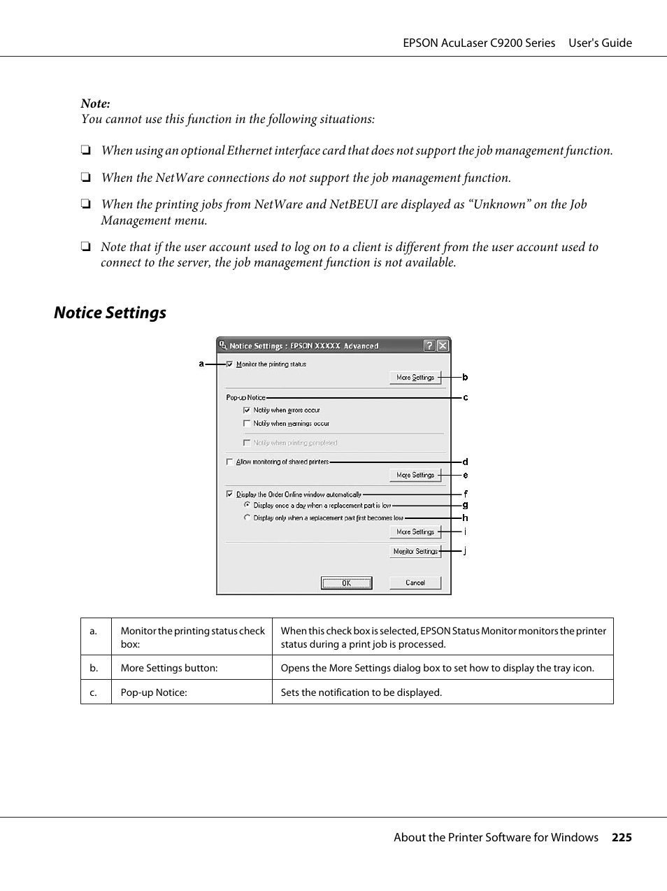 Notice settings | Epson AcuLaser C9200 Series User Manual | Page 225 / 271