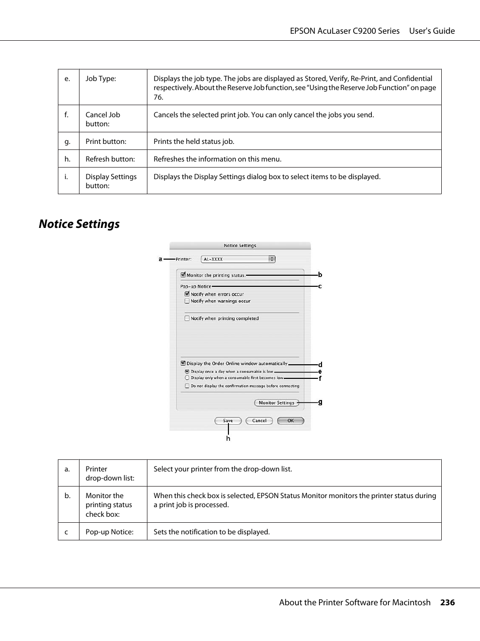 Notice settings | Epson AcuLaser C9200 Series User Manual | Page 236 / 271